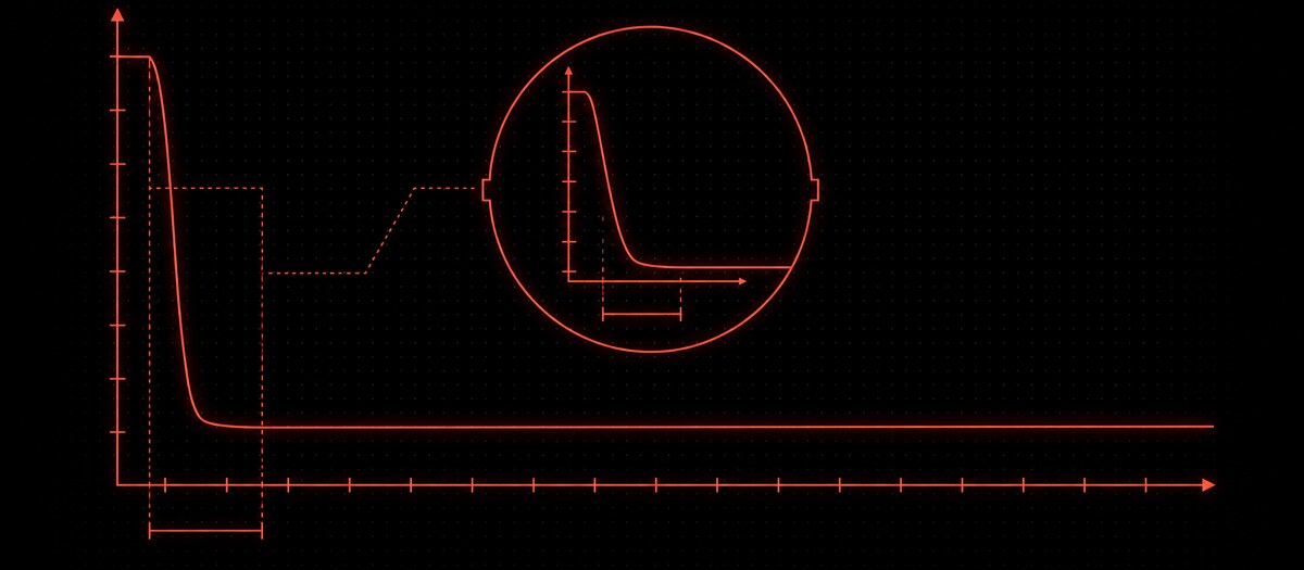 A pitch curve plunging from high to sustained within the first instants, magnified in a callout, illustrating the pitch envelope