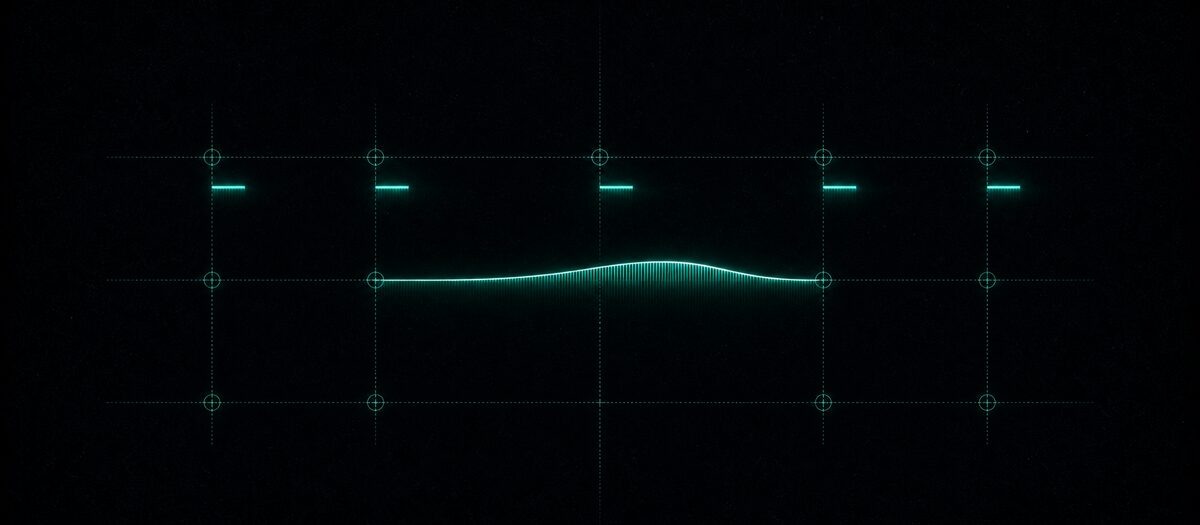 Three baselines showing a short bass note, a sustained gliding 808 and nothing at all beneath the kick