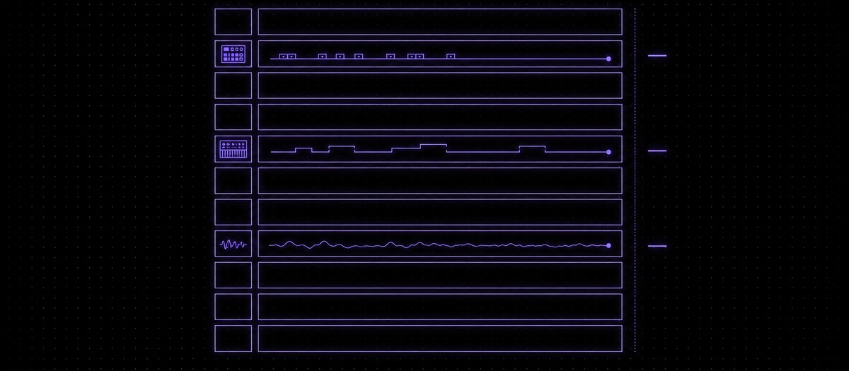 Twelve track lanes of which only three carry an instrument, the cost column staying low, illustrating that track count alone is free