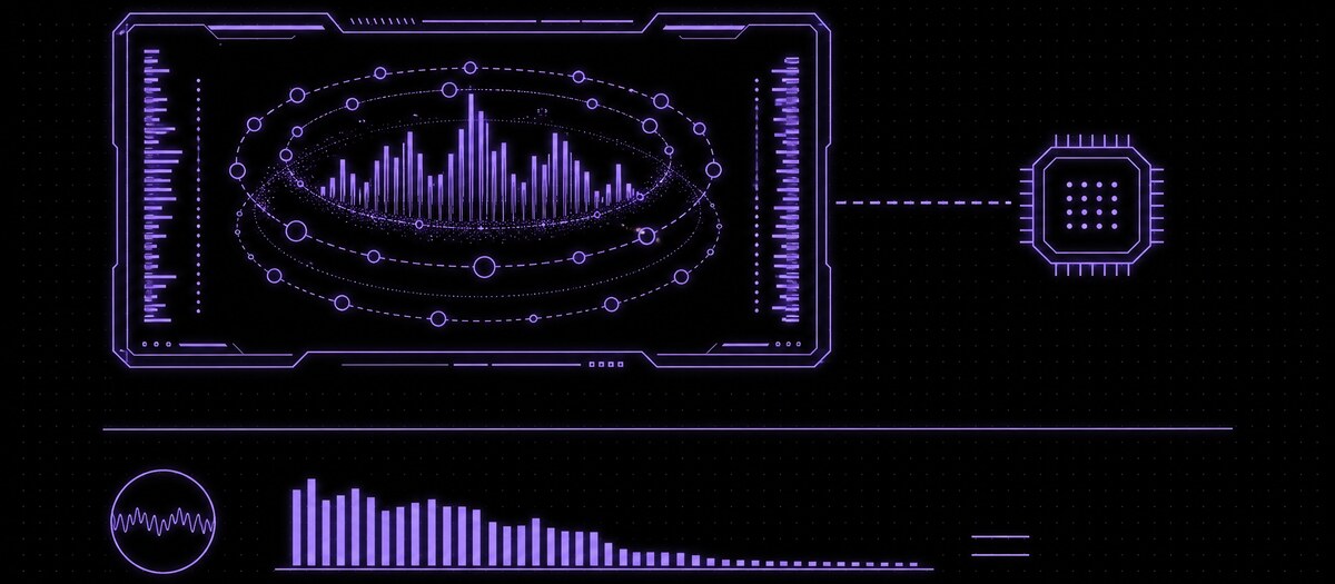 An elaborate visualiser tied to a graphics chip above a flat audio cost meter, illustrating that the visuals are free
