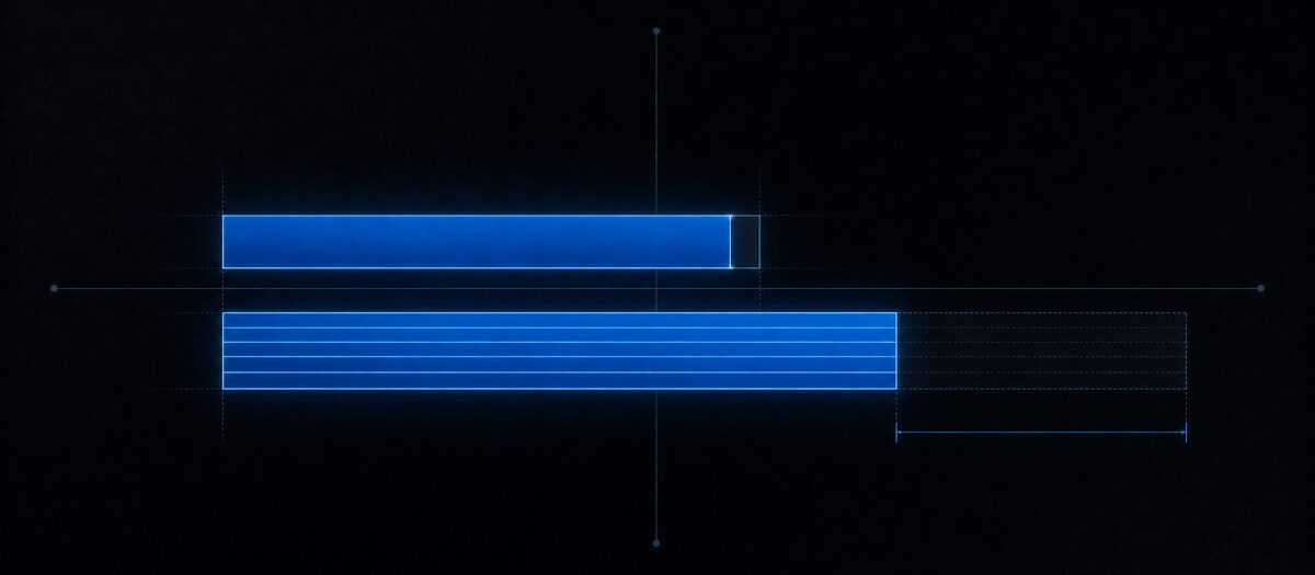A nearly full capacity bar above a much longer stack of layers overflowing far past it, illustrating a DAW install on an old machine