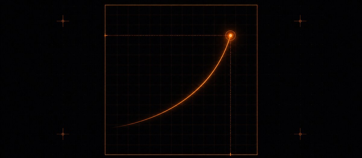A gesture curve across a square touch field with its endpoint projected onto both axes, illustrating the XY matrix