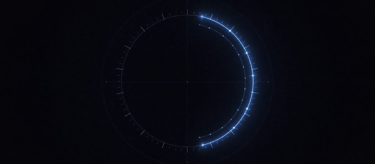 A ticked loop ring with a captured arc of recorded marks over an earlier layer beneath it